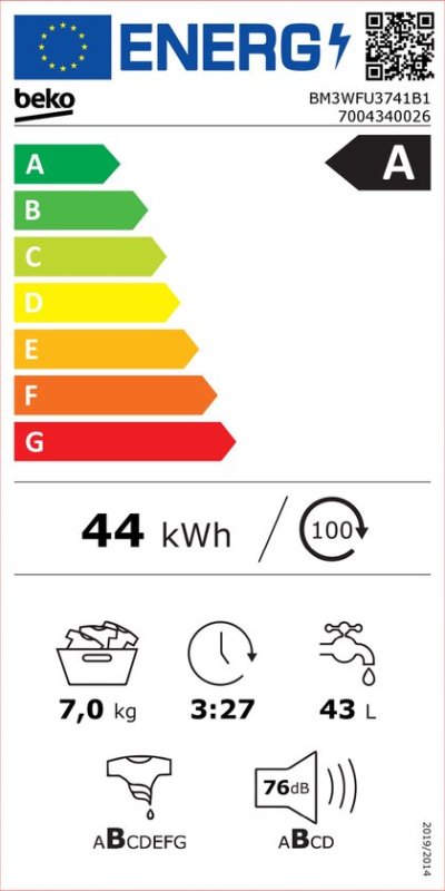 Beko wasmachine BM3WFU3741B1 - EnergySpin - 7 kg 