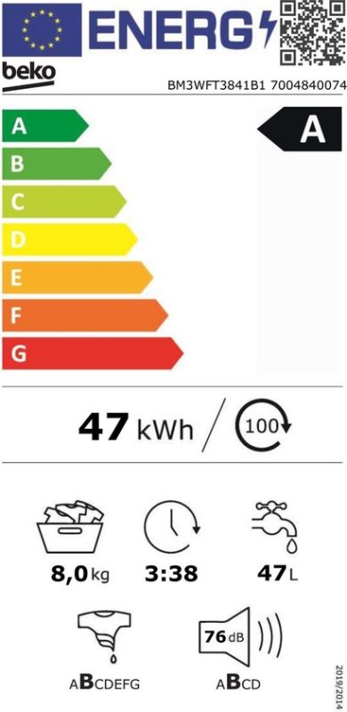 Beko wasmachine BM3WFT3841B1 - EnergySpin - 8 kg