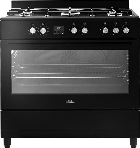 Everglades gasfornuis EVCK9020 - Mat Zwart - 90cm