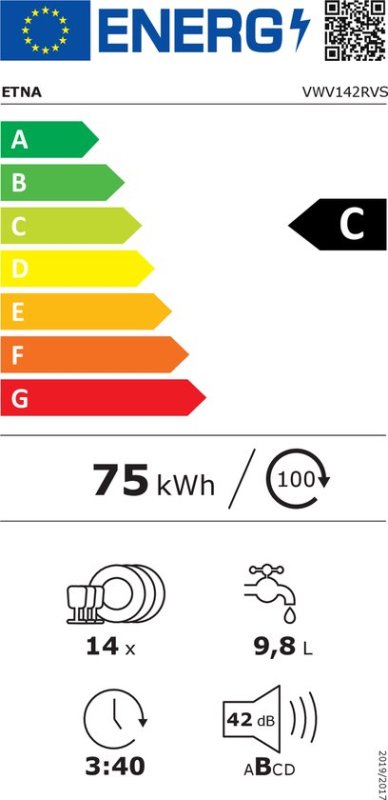ETNA vaatwasser VWV142RVS - Vrijstaand - RVS 