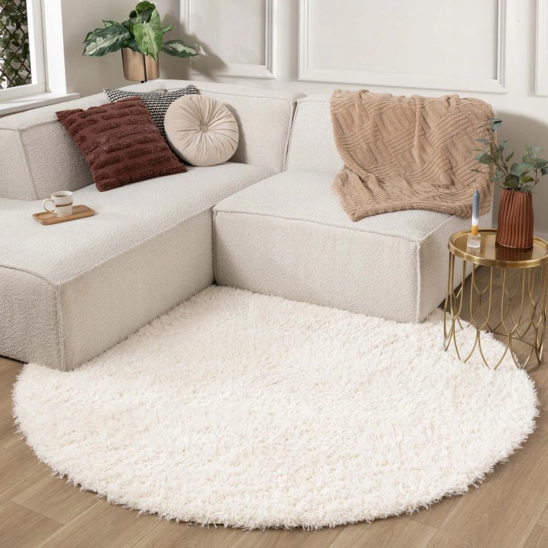 Rond hoogpolig vloerkleed - Blaze White - Ø 240 cm 