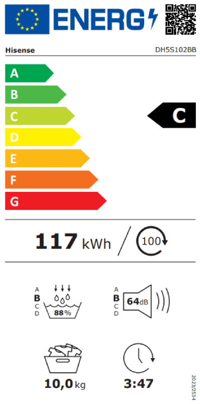 Hisense warmtepompdroger DH5S102BB - 5S Serie - 10kg