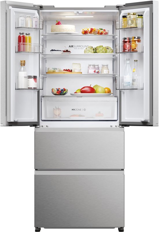 Haier koelkast HFR3718DNMM - 402L - RVS