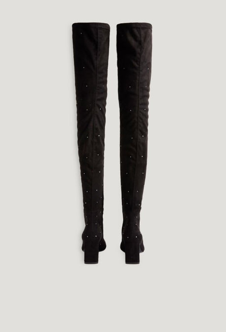 Zwarte dijhoge laarzen met strasssteentjes - Maat 38