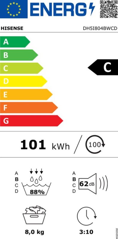 Hisense warmtepompdroger DH5I804BWCD - 8 kg - Wit 