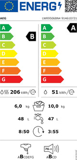 AEG was-droogcombinatie LWR9506BN4 - 9000 AbsoluteCare