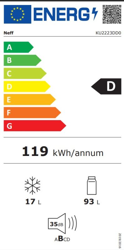Neff onder/inbouw koelkast KU2223DD0 - 82 cm - deur op deur