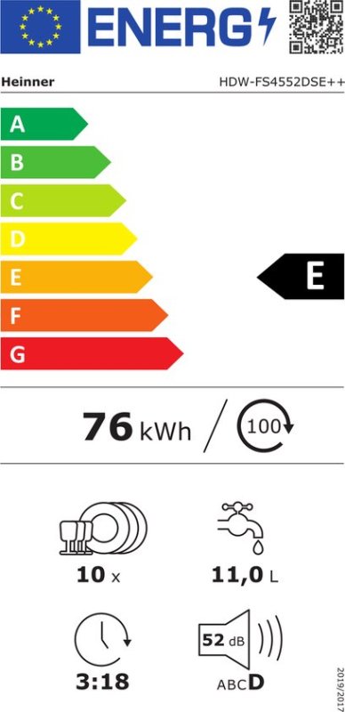 Heinner vaatwasser HDW-FS4552DSE++ - Vrijstaand - 45cm