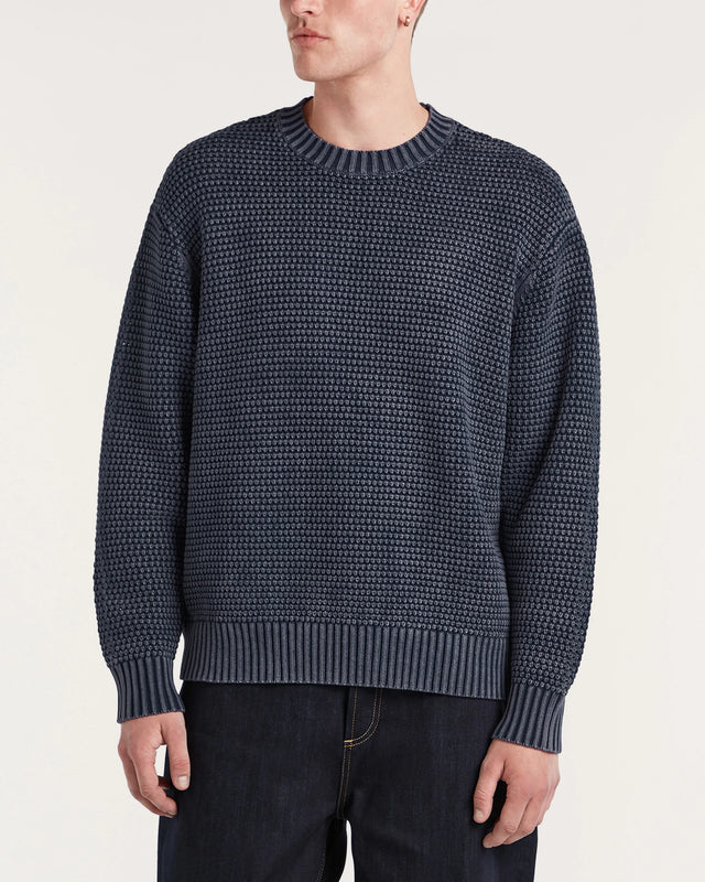 Den Ham - Stefan Knitted Crewneck Navy Blazer - Maat M