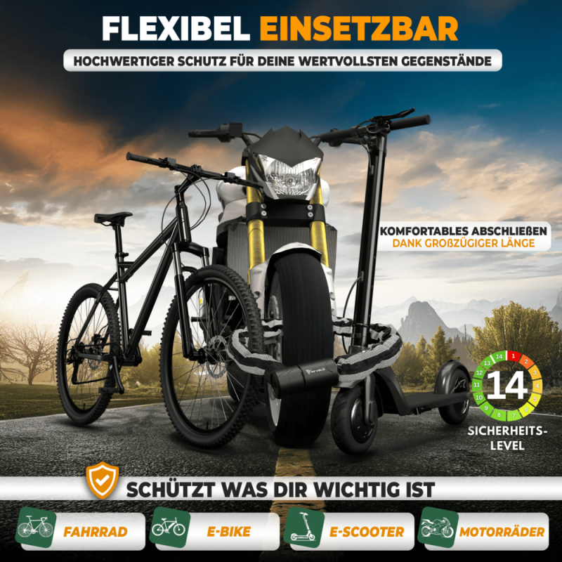 Robuust kettingslot voor motor en fiets 100cm