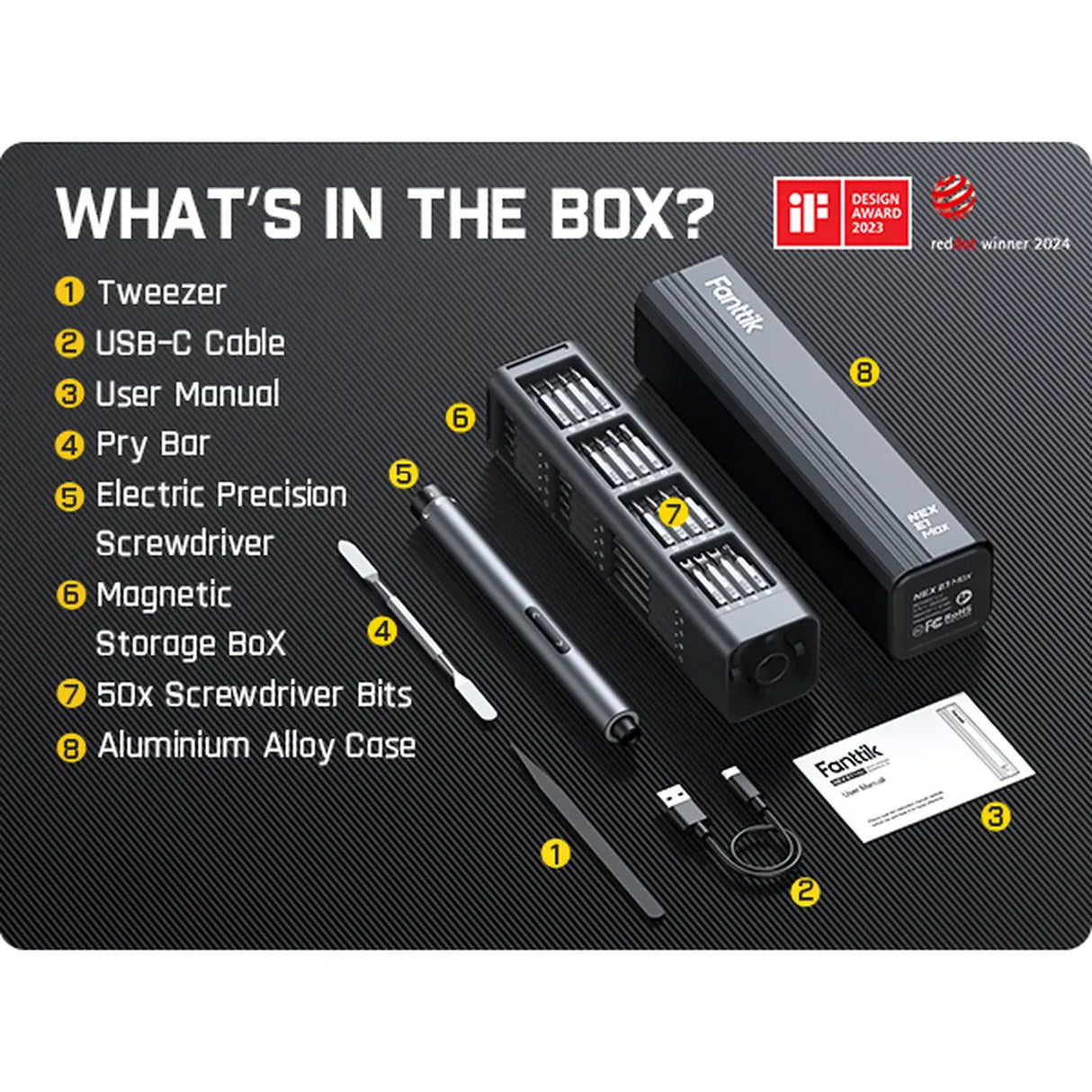 Fanttik E1 Max elektrische schroevendraaier, mini precisie schroevendraaier set, 50 magnetische bitjes, magnetische opslag, 5/32 inch hex, herstelset voor elektronica, telefoon, camera, laptop en horloge (grijs)