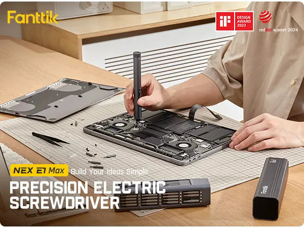 Fanttik E1 Max elektrische schroevendraaier, mini precisie schroevendraaier set, 50 magnetische bitjes, magnetische opslag, 5/32 inch hex, herstelset voor elektronica, telefoon, camera, laptop en horloge (grijs)