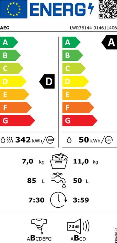 AEG was-droogcombinatie LWR76144 7000 ProSteam