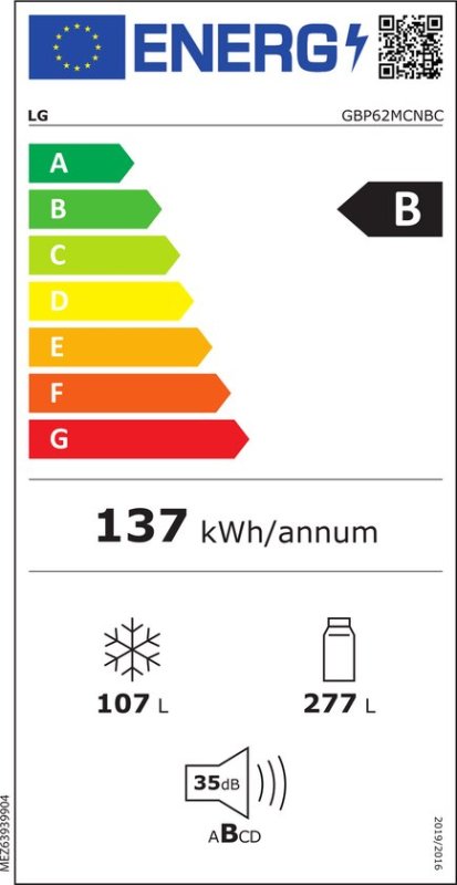 LG koelkast GBP62MCNBC - 384L - Mat Zwart