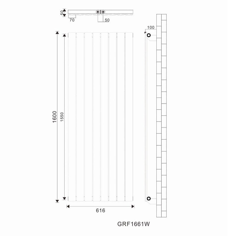 SONNI platte paneelradiator wandverwarming middenaansluiting 1600 × 616 mm wit zonder/met multiblok.