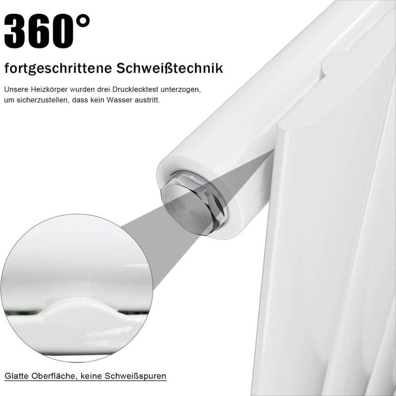 SONNI platte paneelradiator wandverwarming middenaansluiting 1600 × 616 mm wit zonder/met multiblok.