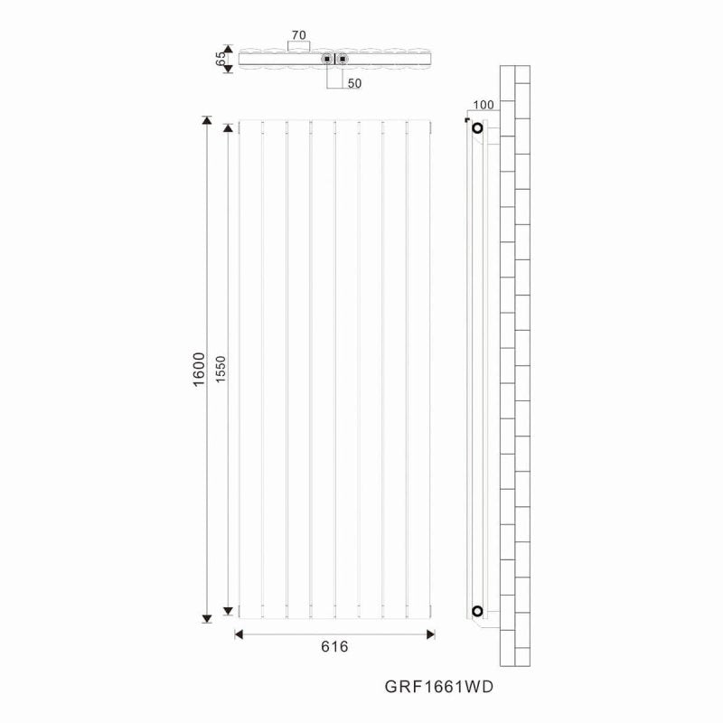 SONNI platte paneelradiator wandverwarming middenaansluiting 1600 × 616 mm wit zonder/met multiblok.
