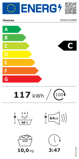 Hisense warmtepompdroger DH5S102BW - 5S Serie - 10kg