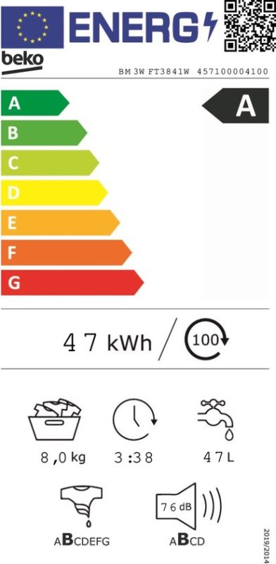 Beko wasmachine BM3WFT3841W - NL/FR - 8 kg 