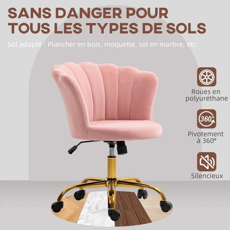 Bureaustoel velvet roze schelp/ goud onderstel