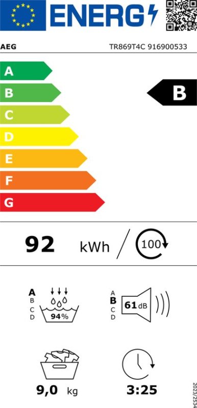 AEG warmtepompdroger TR869T4C - 8000 - 9 kg
