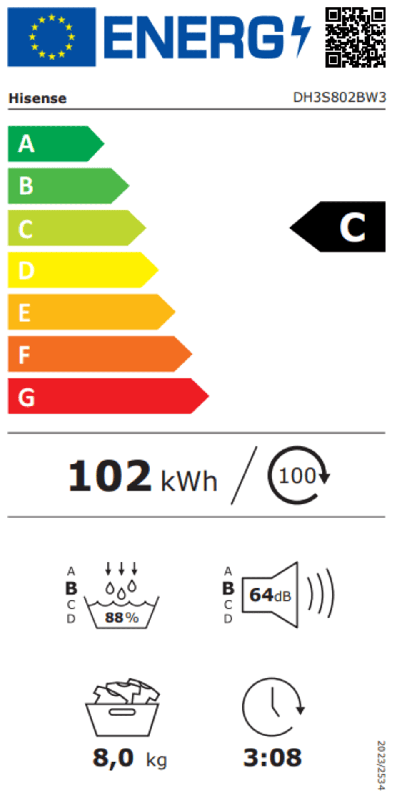 Hisense warmtepompdroger DH3S802BW3 - 3S Serie 