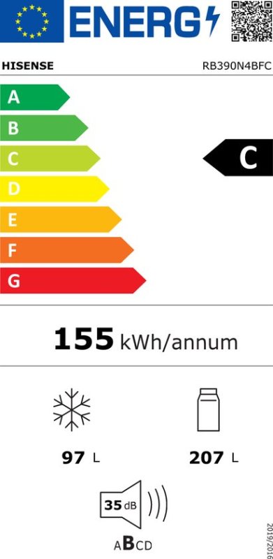 Hisense koelkast RB390N4BFC - 304 liter - Zwart