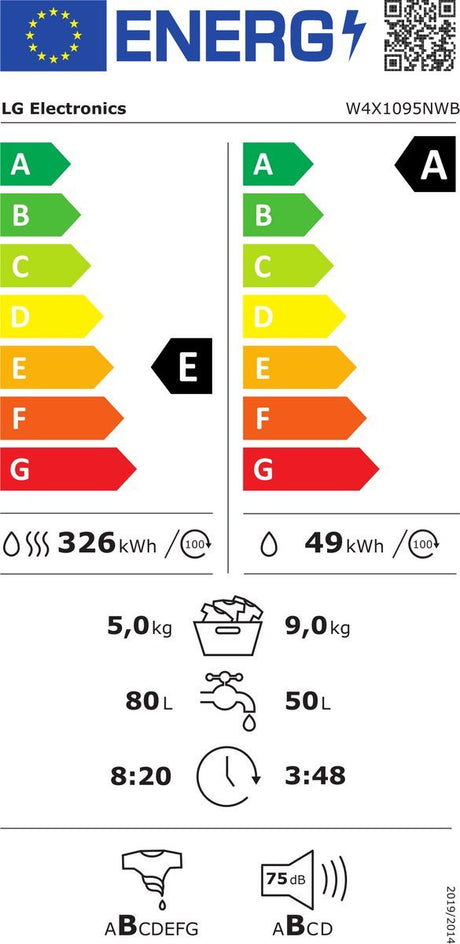 LG was‑droogcombinatie W4X1095NWB - 9/5 kg - Wit