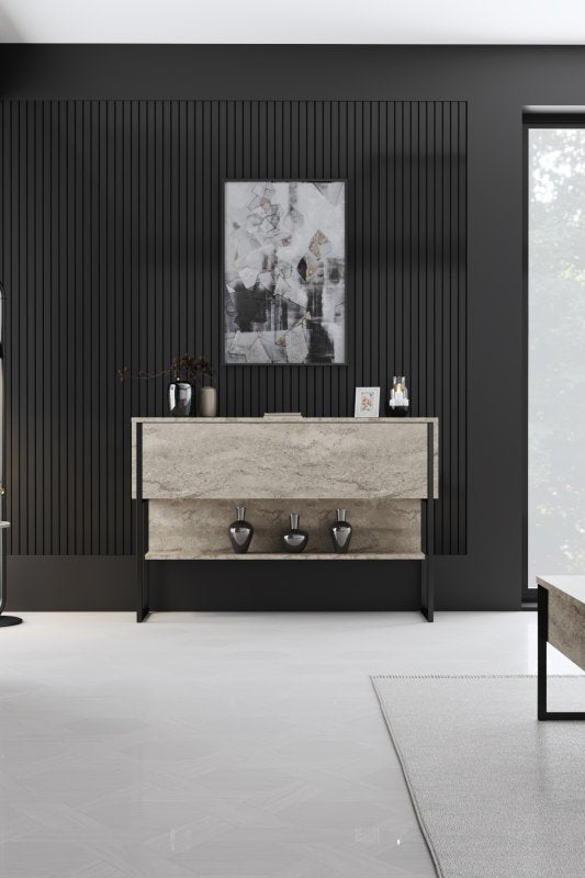 Giga Meubel - Dressoir Travertinlook|Zwart - 120x30x80cm - Luxe