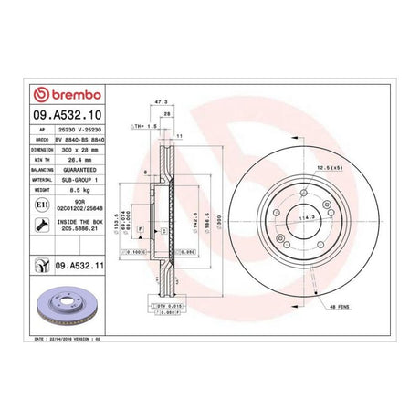Remschijf 09.A532.11 Brembo - set van 2 stuks