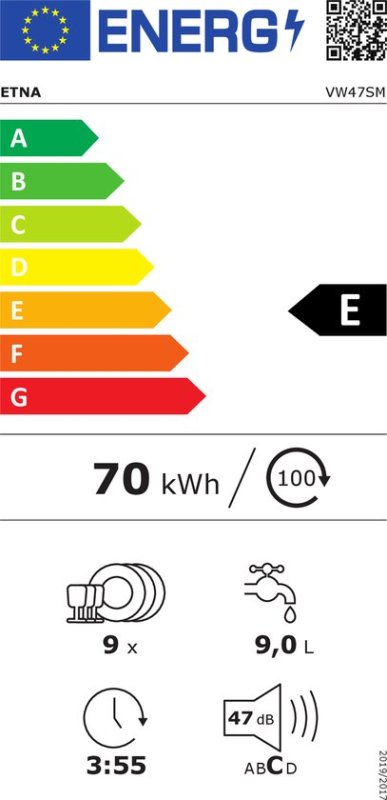 ETNA inbouw vaatwasser ETNA VW47SM - 45 cm - 9 Couverts 