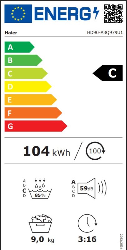 Haier warmtepompdroger HD90-A3Q979U1 I-Pro Series 