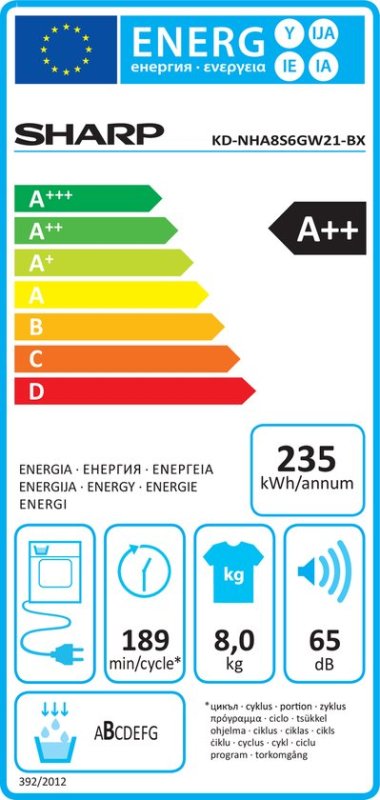 Sharp warmtepompdroger KDHHH8S7GW21BX - Wit