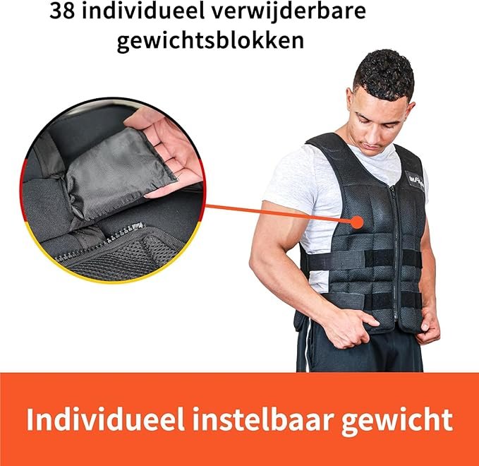 DH FitLife Verstelbaar gewichtsvest 20KG voor spieropbouw en krachttraining | verzwaarde vest | loopvest dames heren | fitness trainingsvest