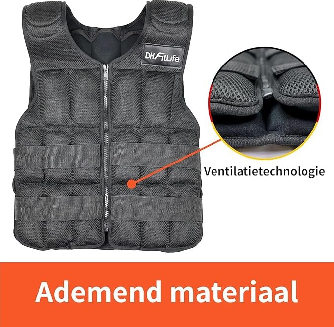 DH FitLife Verstelbaar gewichtsvest 20KG voor spieropbouw en krachttraining | verzwaarde vest | loopvest dames heren | fitness trainingsvest