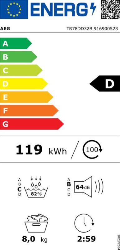 AEG warmtepompdroger TR78DD32B - 8 kg - NL/FR