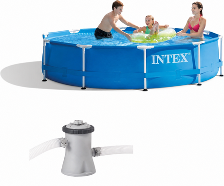 Intex Metal Frame zwembad 305 x 76 cm-met 12-Volt filterpomp