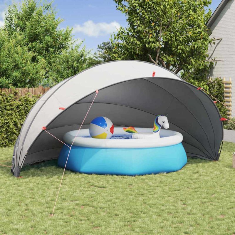 vidaXL Opvouwbare Zwembadkoepel Handmatig - Grijs/Oranje - 592 x 590 x 275 cm