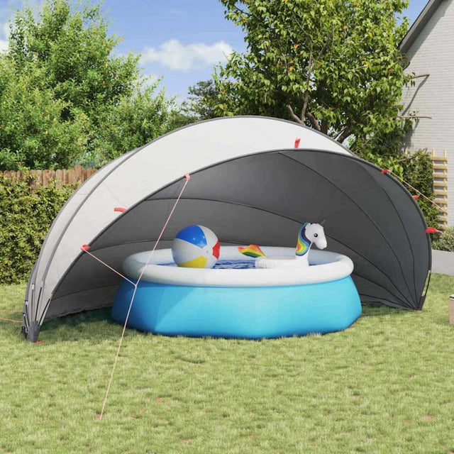 vidaXL Opvouwbare Zwembadkoepel Handmatig - Grijs/Oranje - 592 x 590 x 275 cm