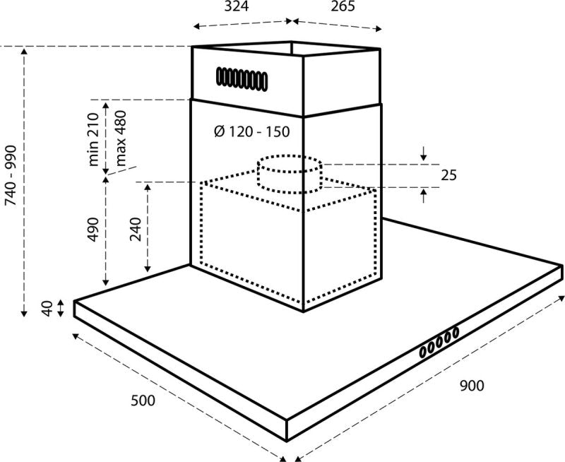 Inventum AKB9015RVS platte wandschouw afzuigkap 90 cm