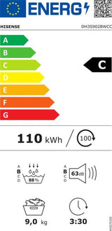 Hisense warmtepompdroger DH3S902BWCC - 9 kg - Vrijstaand
