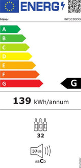 Haier wijnkoelkast HWS32GDG - 32 flessen - Zwart