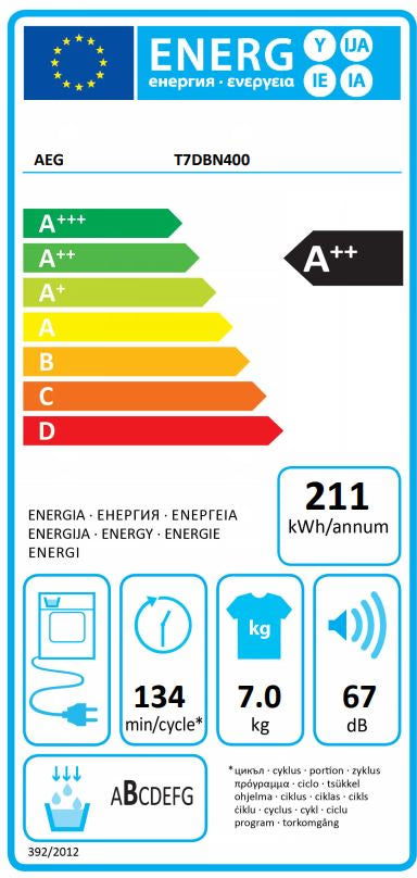 AEG warmtepompdroger T7DBN400 - 7Kg - Wit