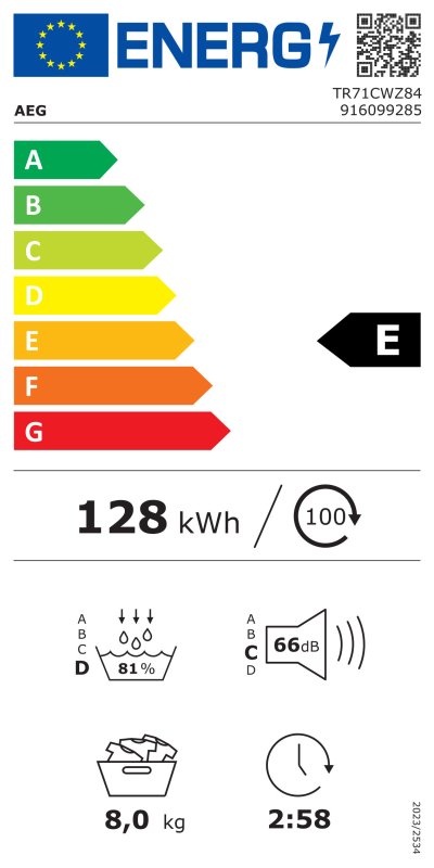 AEG warmtepompdroger TR71CWZ84 - 8Kg - Wit