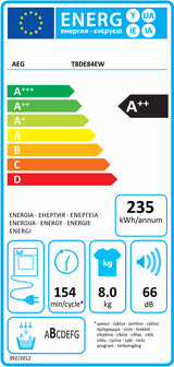 AEG warmtepompdroger T8DE84EW - 8kg - Wit