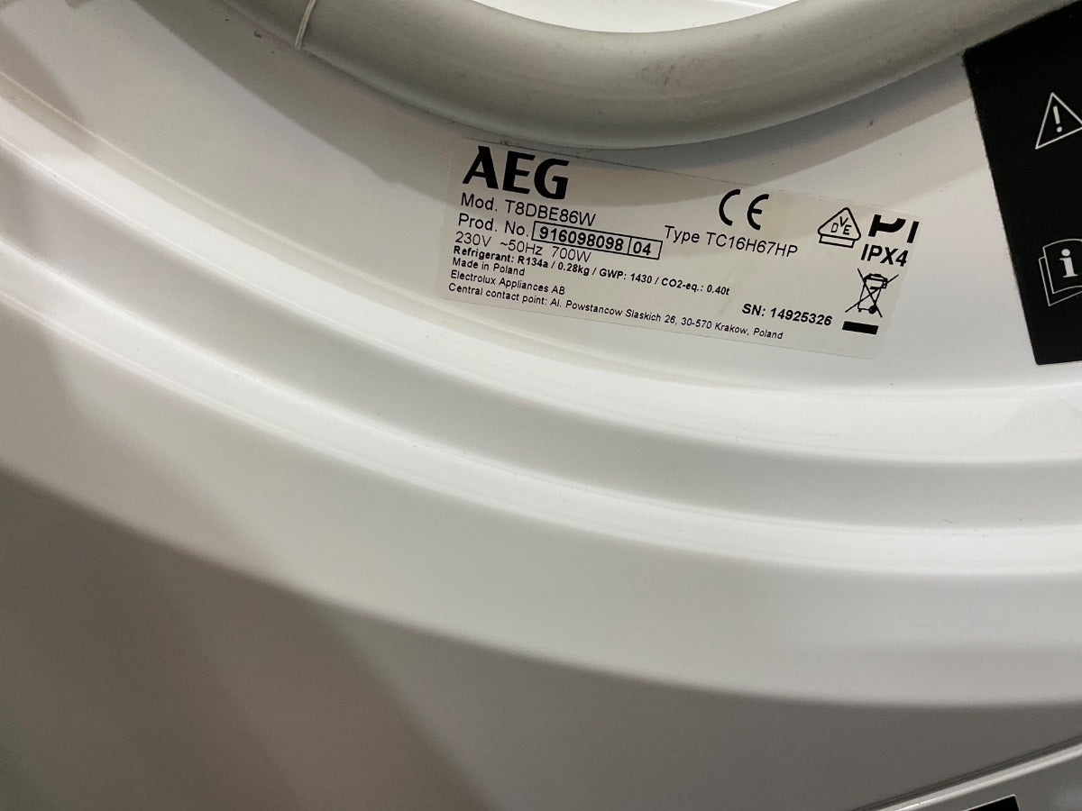 AEG warmtepompdroger T8DBE86W - 8kg - Wit
