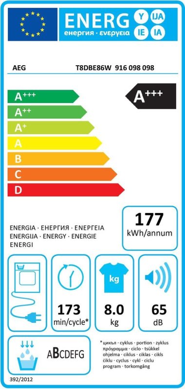 AEG warmtepompdroger T8DBE86W - 8kg - Wit