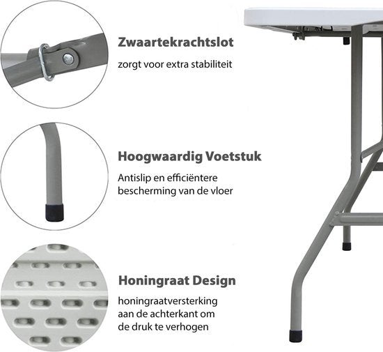 MaxxGarden Vouwtafel PRO - Opvouwbare Kampeer Tafel - Weersbestendig - 180 x 74 x 74cm- Wit