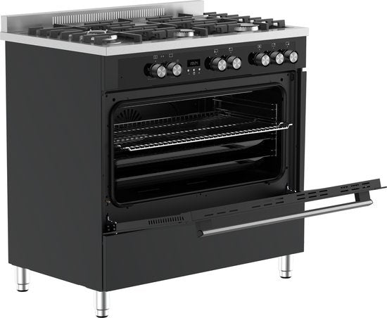 Everglades gasfornuis EVCK9050 Pro - Zwart Glas & RVS