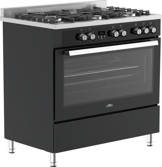 Everglades gasfornuis EVCK9050 Pro - Zwart Glas & RVS